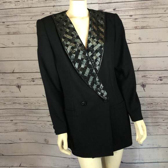 Vintage John Meyer of Norwich wool blazer with beaded shawl collar size 16 - Picture 3 of 12